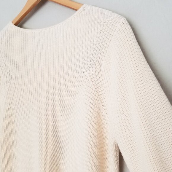 COS Cut-out Jumper M 100% Organic Cotton Draped Panel Sweater Cream Ivory $115 - Picture 14 of 16